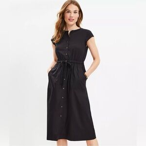 LOFT Petite Utility Midi Shirtdress Black